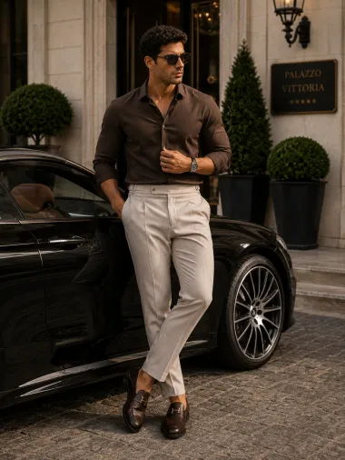 Pantaloni barbati casual, bej, PREMIUM, 13503