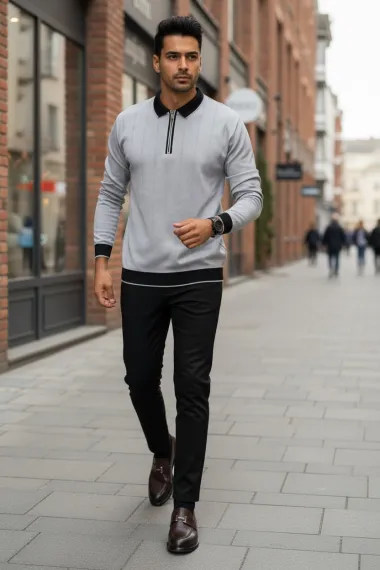 Bluza barbati gri slim fit S118 D2-1.3