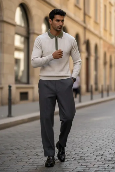Bluza barbati bej slim fit S120 D2-2.1