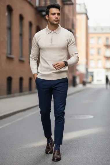 Bluza barbati bej slim fit S1212 D2-2.1