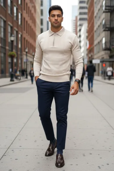 Bluza barbati bej slim fit S1212 D2-2.1