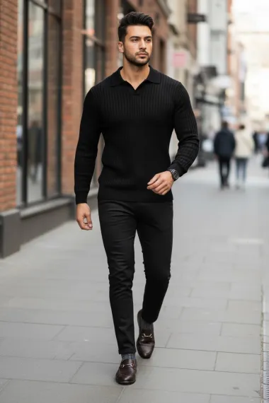 Bluza barbati neagra slim fit S128