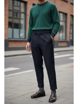 Pantaloni barbati eleganti bleumarin S131