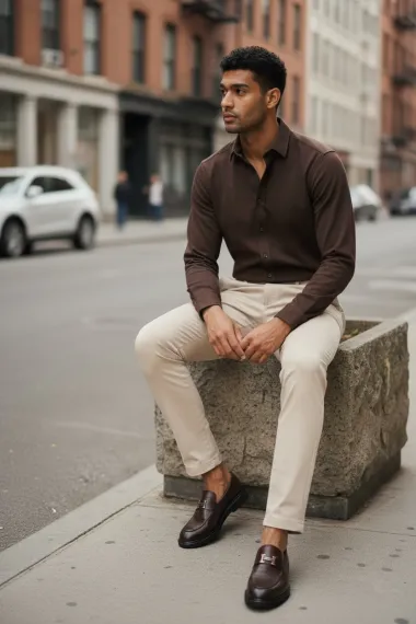 Pantaloni barbati eleganti bej S132