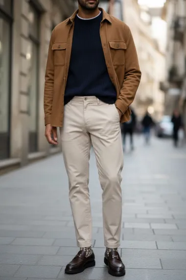 Pantaloni barbati eleganti bej S132