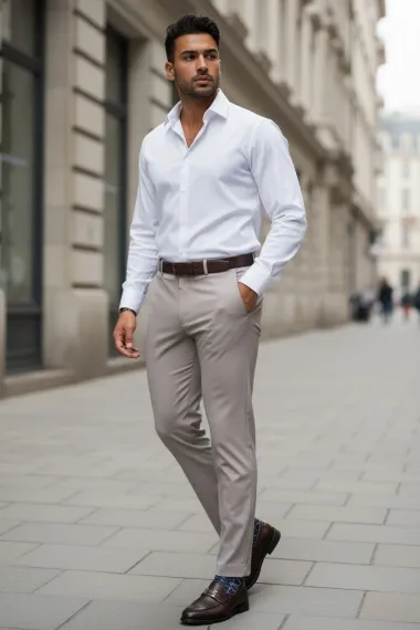 Pantaloni barbati eleganti bej S133