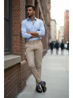 Pantaloni barbati eleganti bej S134