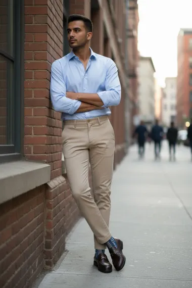 Pantaloni barbati eleganti bej S134