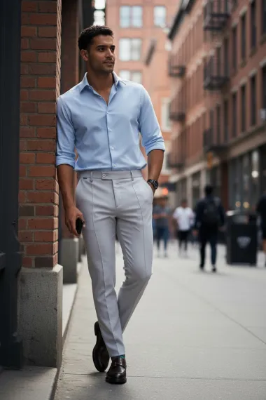 Pantaloni barbati eleganti gri S135
