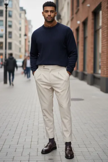 Pantaloni barbati eleganti bej S136