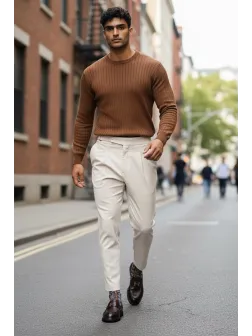 Pantaloni barbati eleganti bej S136