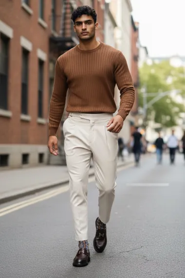 Pantaloni barbati eleganti bej S136