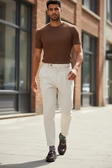 Pantaloni barbati eleganti bej S136