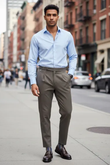 Pantaloni barbati eleganti maro S137