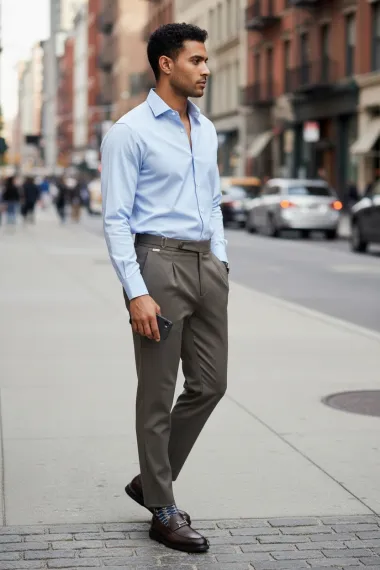 Pantaloni barbati eleganti maro S137