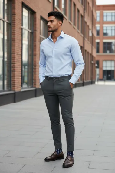 Pantaloni barbati eleganti maro S138