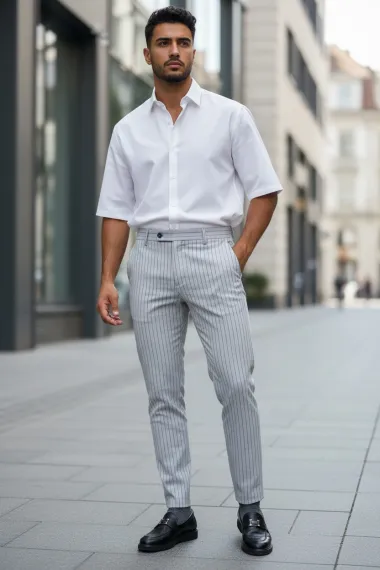 Pantaloni barbati eleganti gri S139