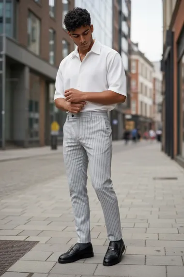 Pantaloni barbati eleganti gri S139
