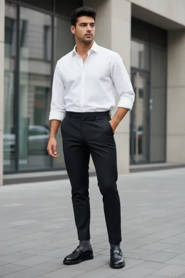 Pantaloni barbati eleganti negri S140
