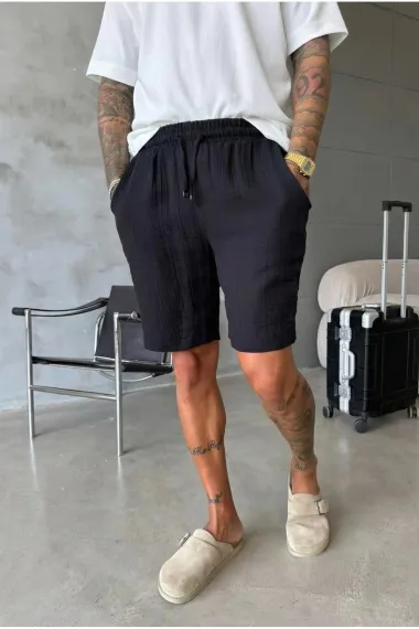 Pantaloni scurti din in, lejeri, negri BG8005
