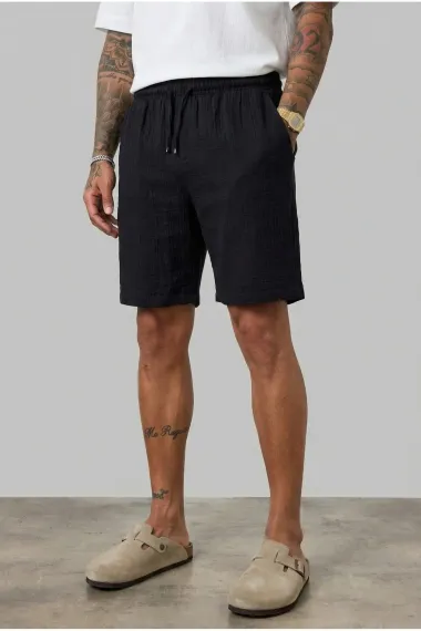 Pantaloni scurti din in, lejeri, negri BG8005