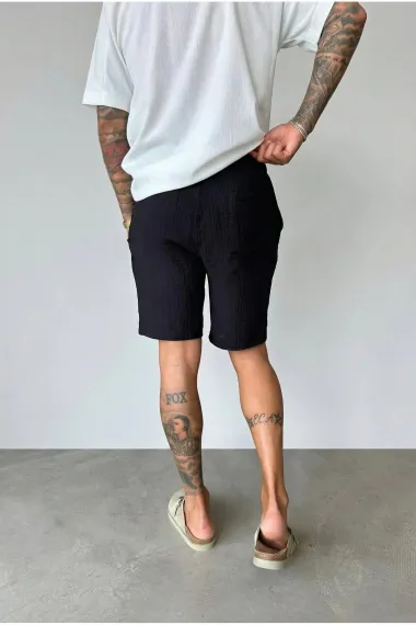 Pantaloni scurti din in, lejeri, negri BG8005