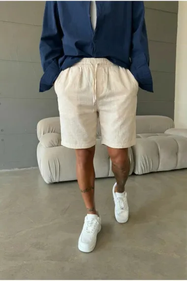 Pantaloni scurti din in, lejeri, bej BG8005