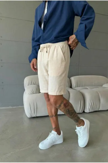 Pantaloni scurti din in, lejeri, bej BG8005