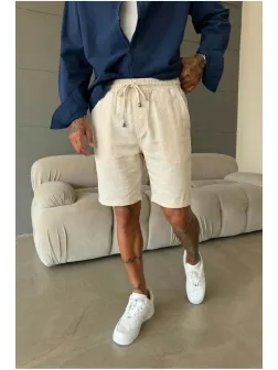 Pantaloni scurti din in, lejeri, bej BG8005