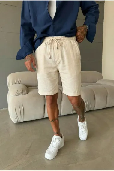 Pantaloni scurti din in, lejeri, bej BG8005