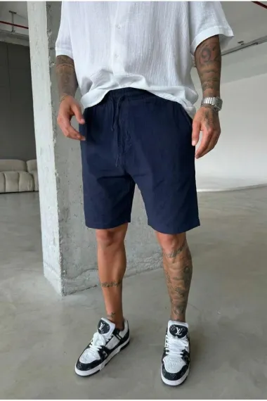 Pantaloni scurti din in, lejeri, albastri BG8005