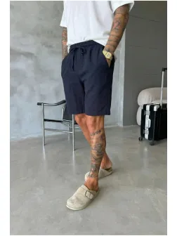 Pantaloni scurti din in, lejeri, albastri BG8005