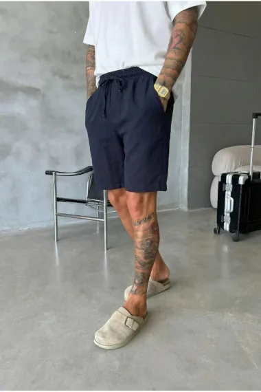 Pantaloni scurti din in, lejeri, albastri BG8005