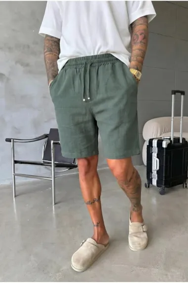 Pantaloni scurti din in, lejeri, kaki BG8005