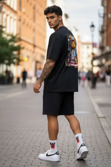 Compleu de vara, triocu + pantaloni, negru, oversize S101 i7-4.2