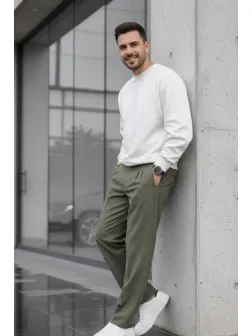 Pantaloni barbati casual, croiala lejera, kaki B01
