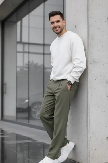 Pantaloni barbati casual, croiala lejera, kaki B01