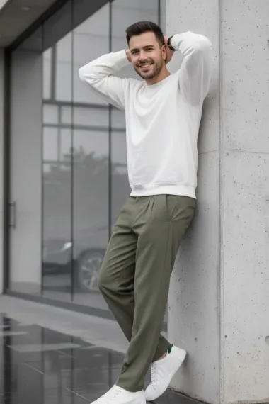 Pantaloni barbati casual, croiala lejera, kaki B01