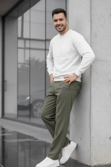 Pantaloni barbati casual, croiala lejera, kaki B01
