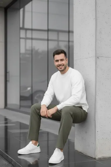 Pantaloni barbati casual, croiala lejera, kaki B01