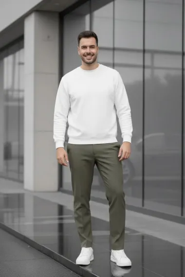 Pantaloni barbati casual, croiala lejera, kaki B01