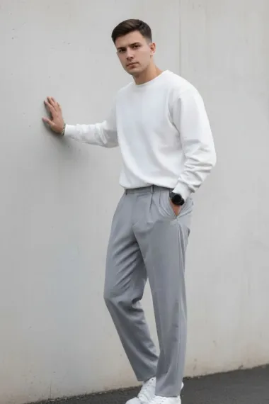 Pantaloni barbati casual, croiala lejera, gri B01