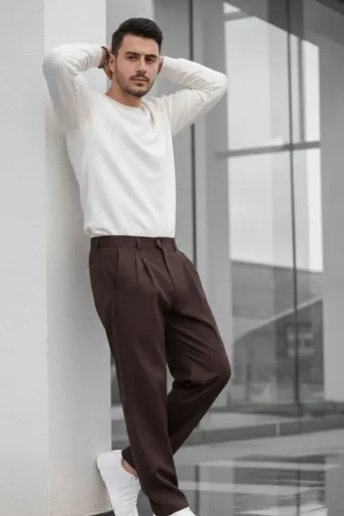 Pantaloni barbati casual, croiala lejera, maro B01