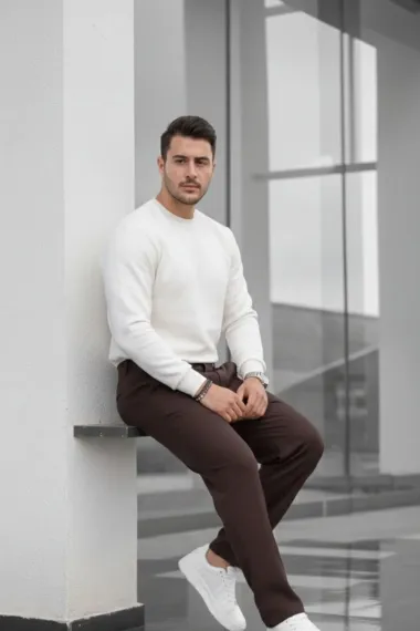 Pantaloni barbati casual, croiala lejera, maro B01
