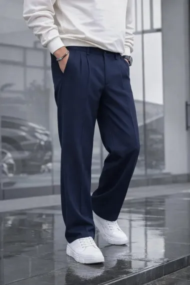 Pantaloni barbati casual, croiala lejera, bleumarin B01