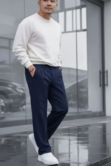 Pantaloni barbati casual, croiala lejera, bleumarin B01
