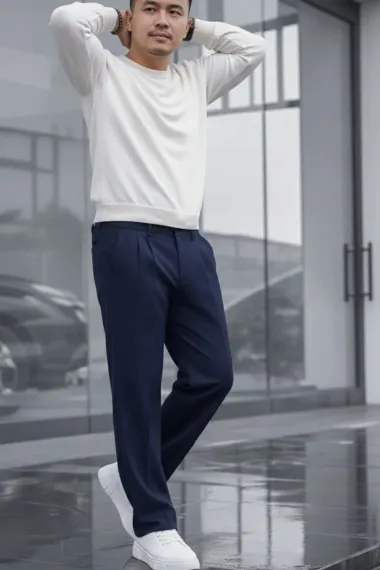 Pantaloni barbati casual, croiala lejera, bleumarin B01