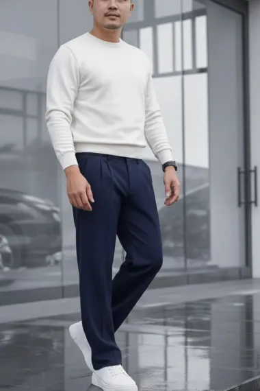 Pantaloni barbati casual, croiala lejera, bleumarin B01