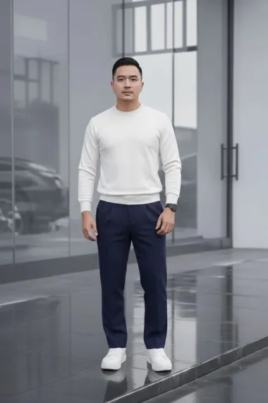 Pantaloni barbati casual, croiala lejera, bleumarin B01