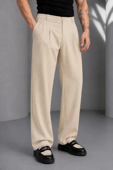 Pantaloni barbati casual, croiala lejera, crem A01
